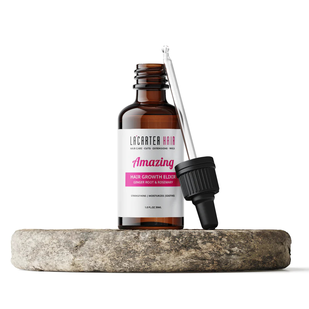 All-natural hair growth elixir bottle.