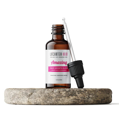 All-natural hair growth elixir bottle.